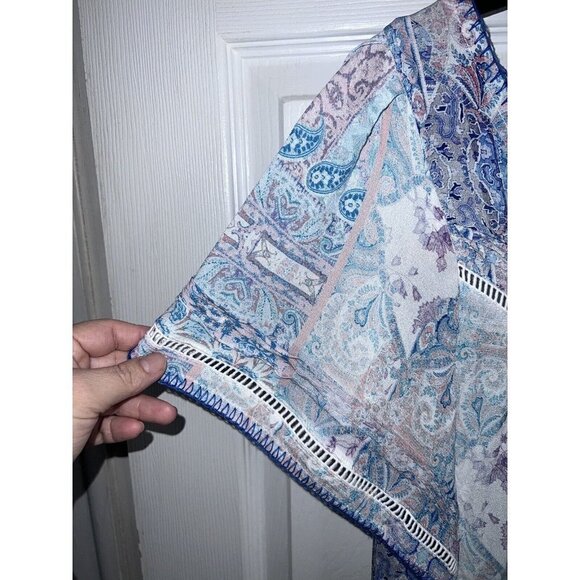 DEAR JOHN DENIM NY LA Petal Sleeve Lilac Breeze Patchwork Short Sleeve Top - Picture 4 of 9